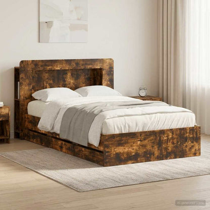 vidaXL Bed Frame with Storage Smoked Oak 120 x 190 cm Engineered Wood