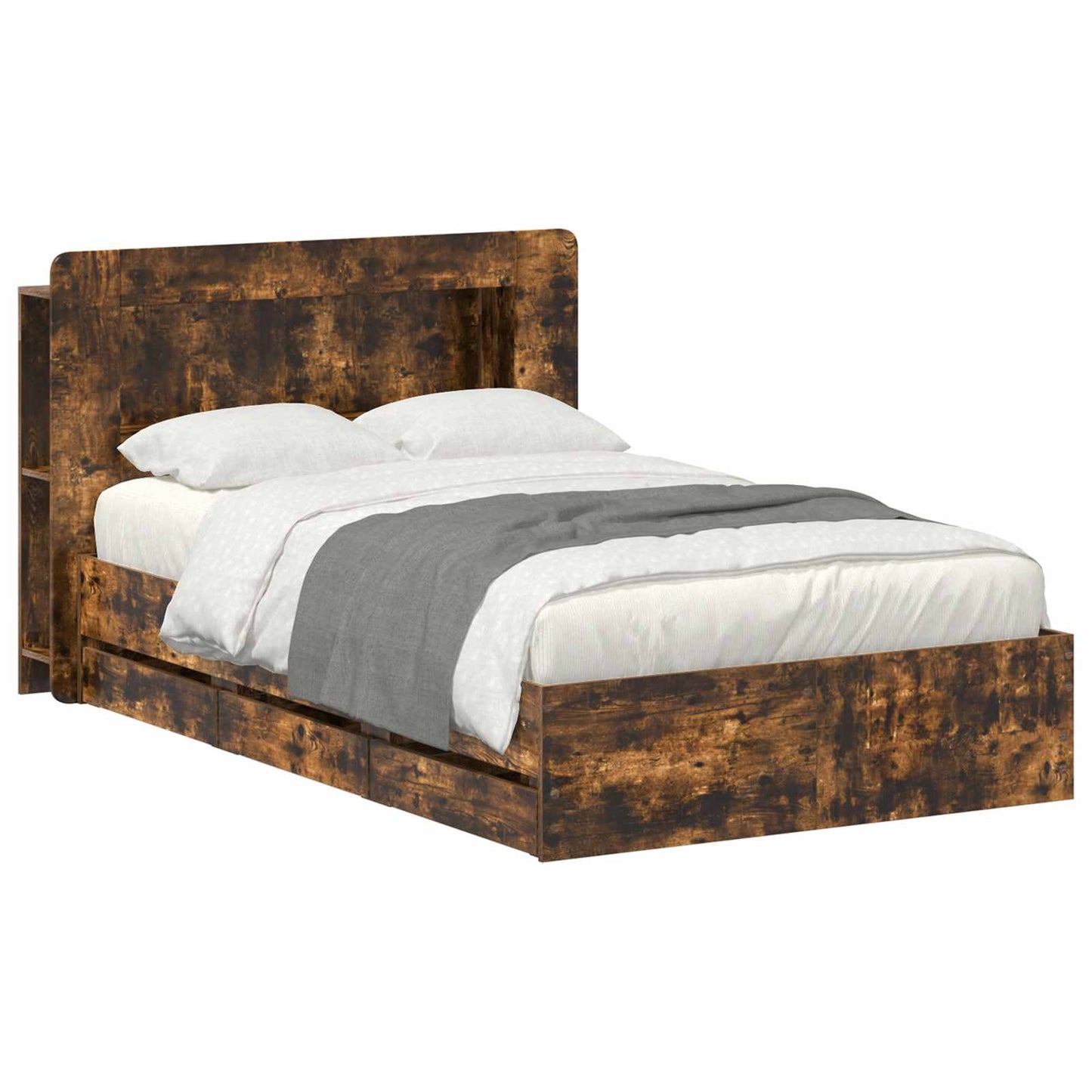 vidaXL Bed Frame with Storage Smoked Oak 120 x 190 cm Engineered Wood