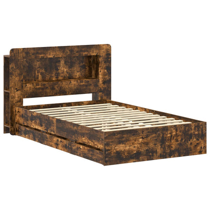 vidaXL Bed Frame with Storage Smoked Oak 120 x 190 cm Engineered Wood