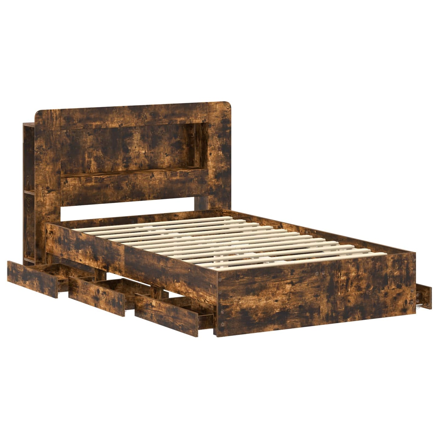 vidaXL Bed Frame with Storage Smoked Oak 120 x 190 cm Engineered Wood