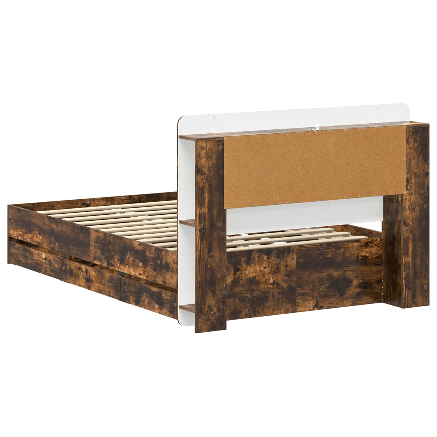 vidaXL Bed Frame with Storage Smoked Oak 120 x 190 cm Engineered Wood