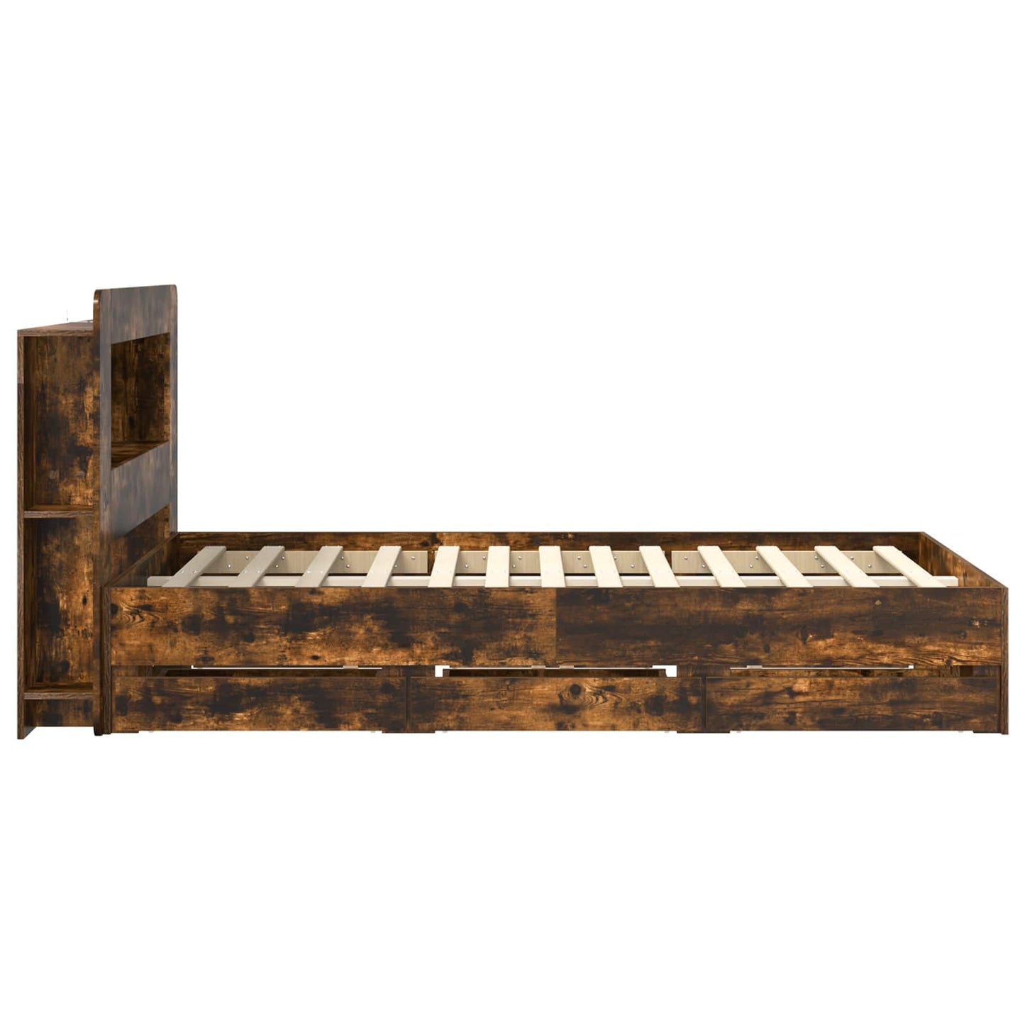 vidaXL Bed Frame with Storage Smoked Oak 120 x 190 cm Engineered Wood