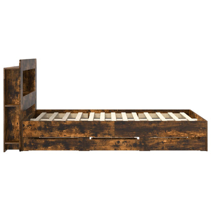 vidaXL Bed Frame with Storage Smoked Oak 120 x 190 cm Engineered Wood