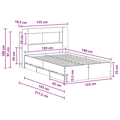 vidaXL Bed Frame with Storage Smoked Oak 120 x 190 cm Engineered Wood