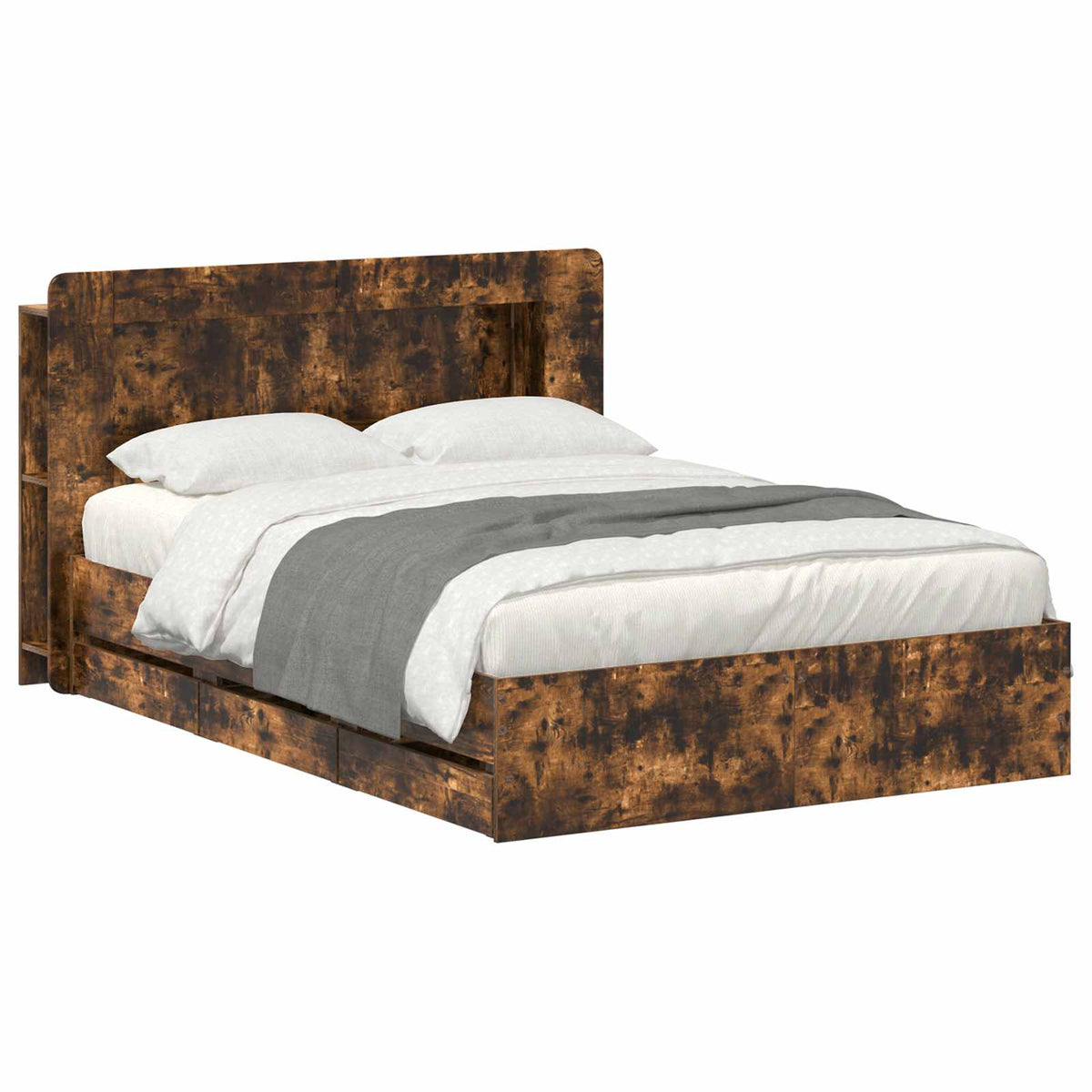 vidaXL Bed Frame with Storage and Headboard Smoked Oak 135 x 190 cm