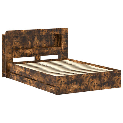 vidaXL Bed Frame with Storage Smoked Oak 135 x 190 cm Engineered Wood