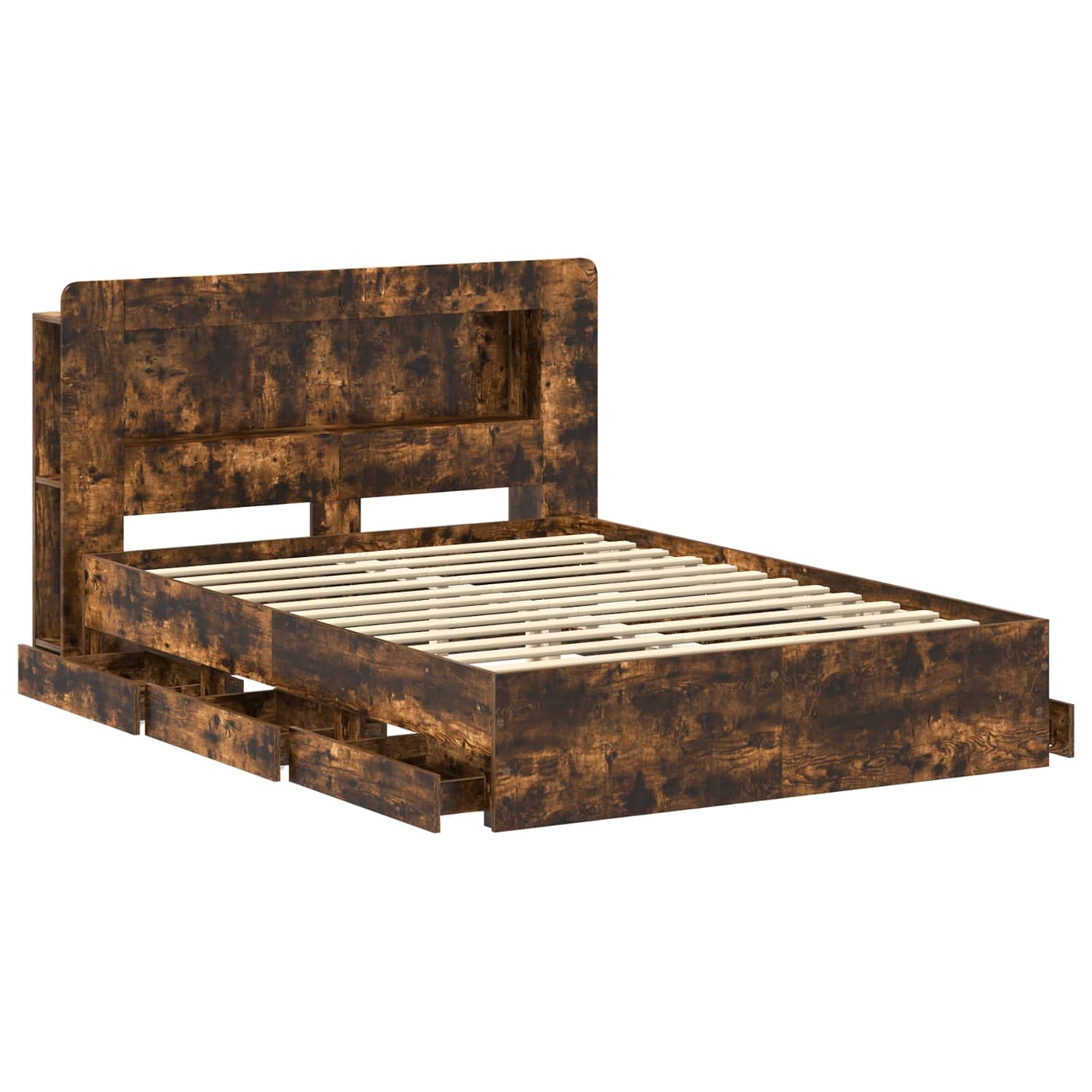 vidaXL Bed Frame with Storage Smoked Oak 135 x 190 cm Engineered Wood
