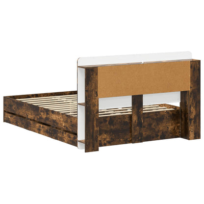 vidaXL Bed Frame with Storage Smoked Oak 135 x 190 cm Engineered Wood
