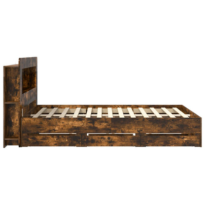 vidaXL Bed Frame with Storage Smoked Oak 135 x 190 cm Engineered Wood