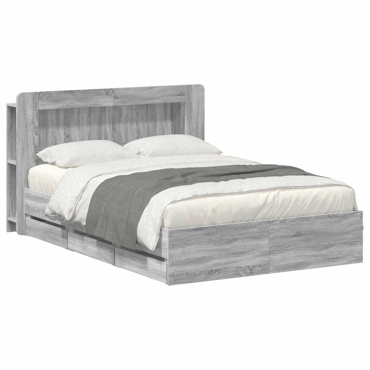 vidaXL Bed Frame with Storage and Headboard Grey Sonoma 140 x 200 cm