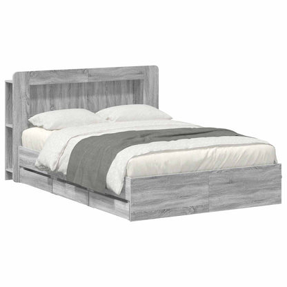 vidaXL Bed Frame with Storage Grey Sonoma 140 x 200 cm Engineered Wood