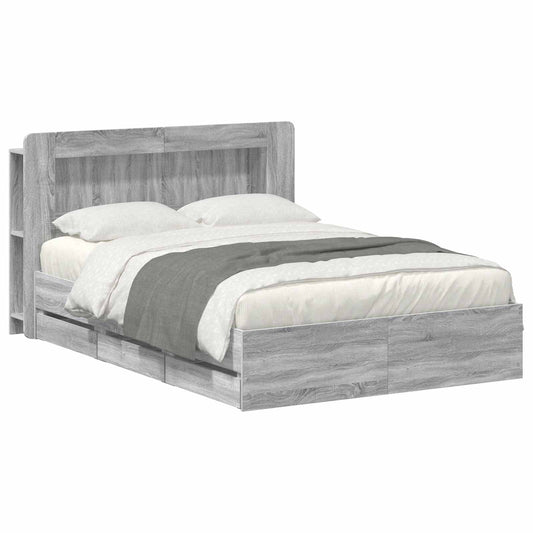 vidaXL Bed Frame with Storage Grey Sonoma 140 x 200 cm Engineered Wood