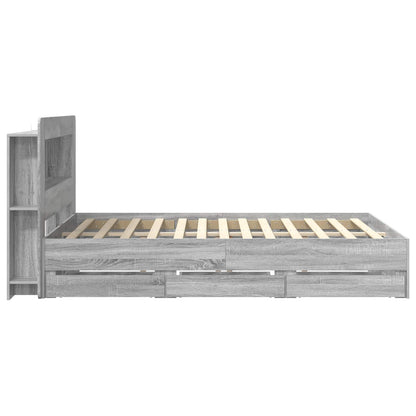 vidaXL Bed Frame with Storage Grey Sonoma 140 x 200 cm Engineered Wood
