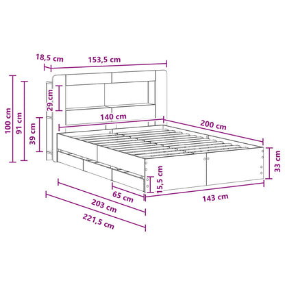 vidaXL Bed Frame with Storage Grey Sonoma 140 x 200 cm Engineered Wood