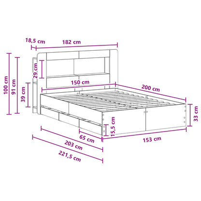 vidaXL Bed Frame with Storage Black 150 x 200 cm Engineered Wood