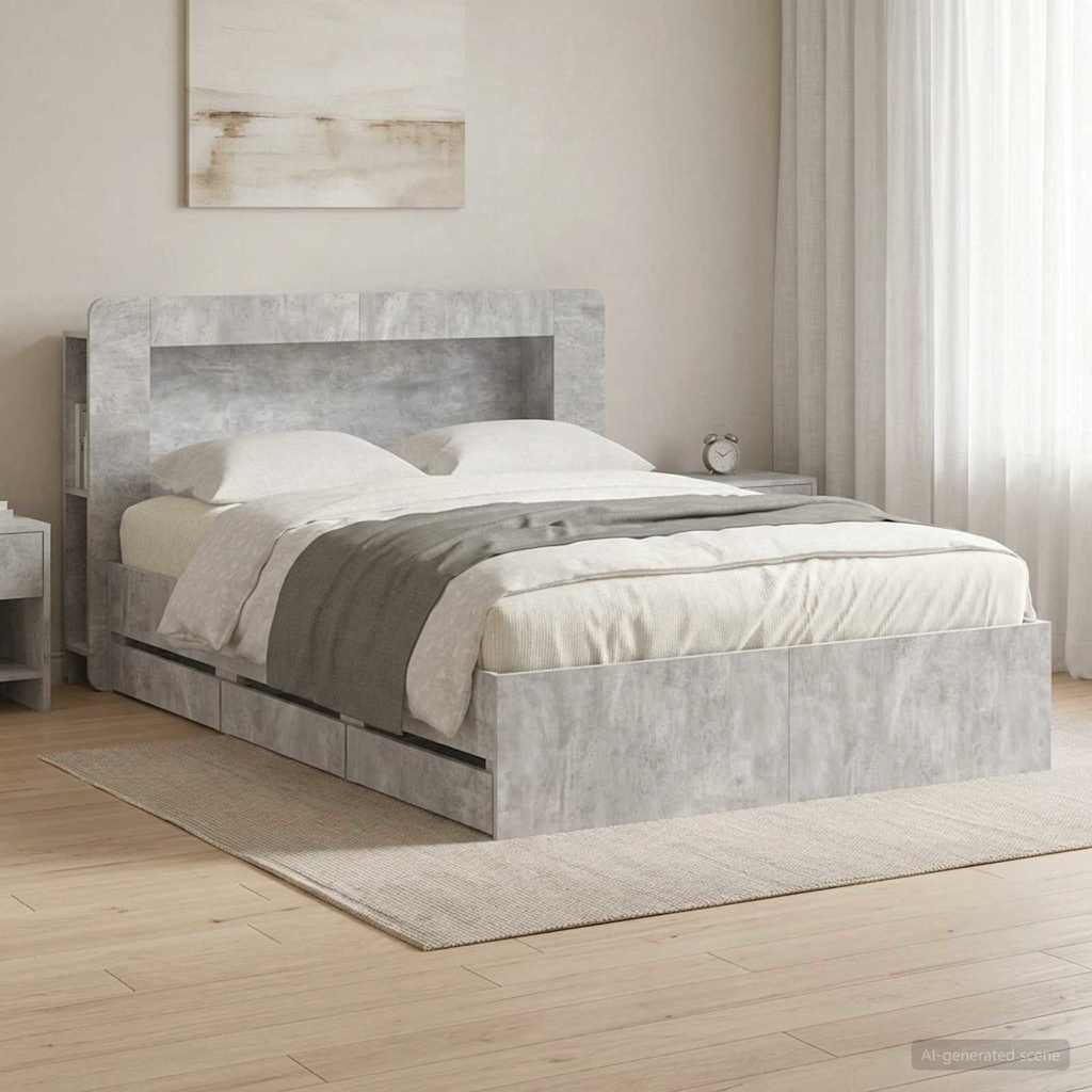 vidaXL Bed Frame with Storage Concrete Grey 150 x 200 cm
