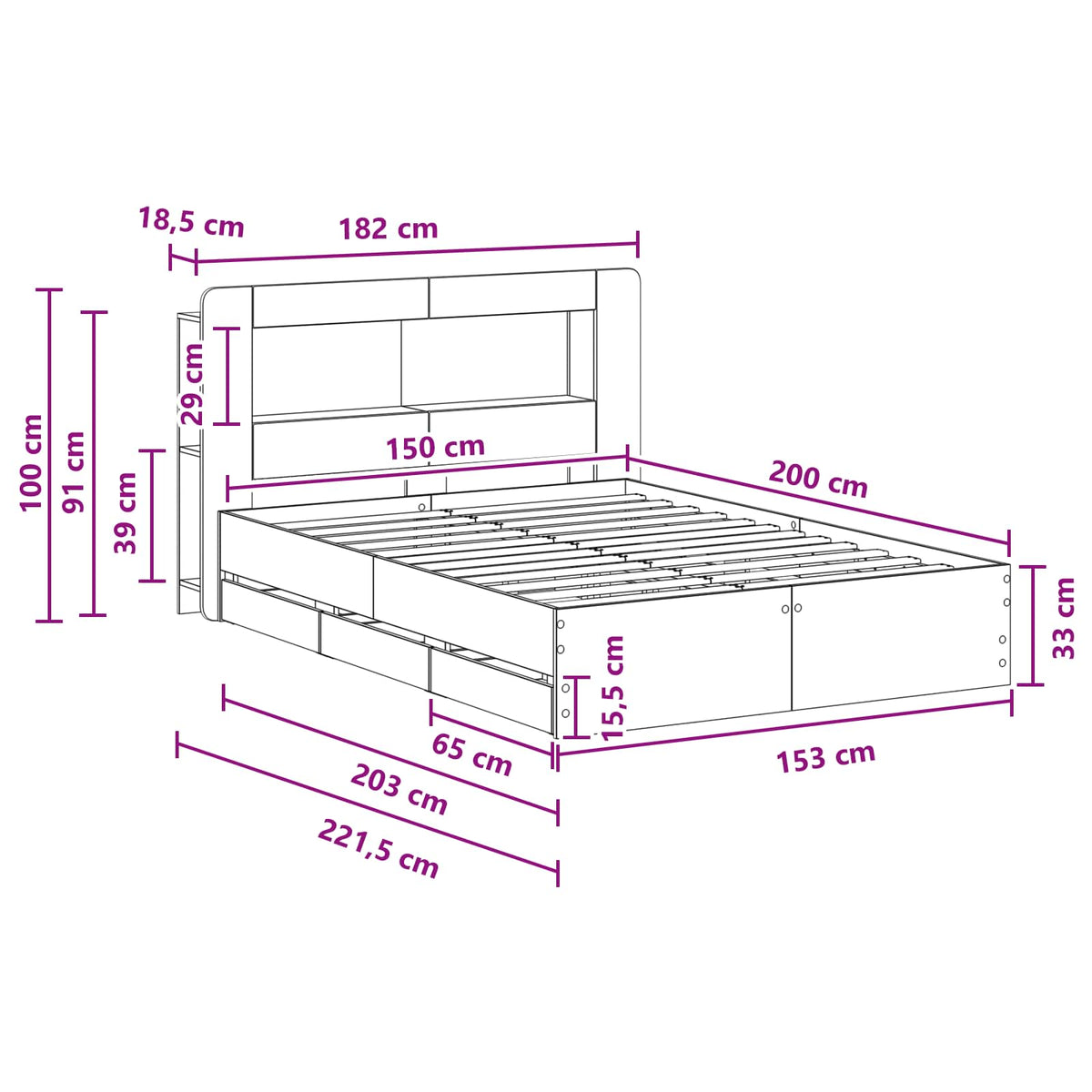 vidaXL Bed Frame with Storage and Headboard Concrete Grey 150 x 200 cm