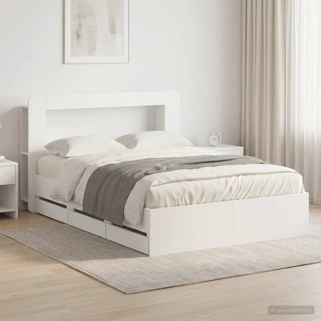vidaXL Bed Frame with Storage White 150 x 200 cm Engineered Wood