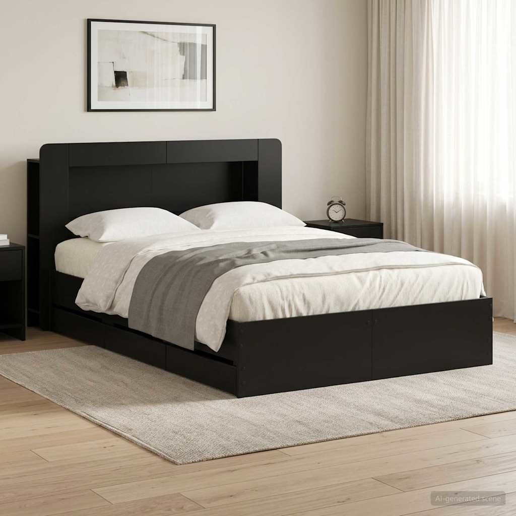 vidaXL Bed Frame with Storage Black 160 x 200 cm Engineered Wood