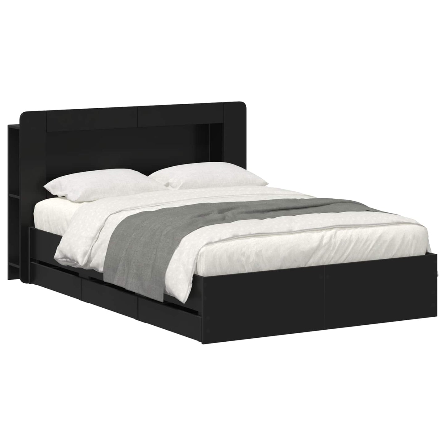 vidaXL Bed Frame with Storage Black 160 x 200 cm Engineered Wood