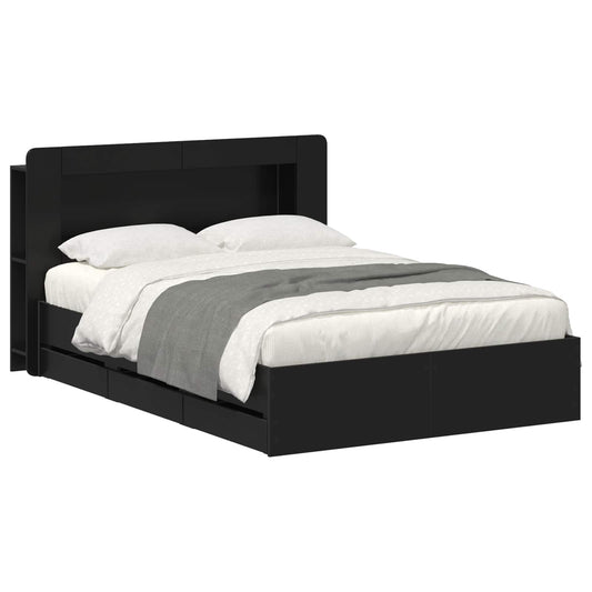 vidaXL Bed Frame with Storage Black 160 x 200 cm Engineered Wood