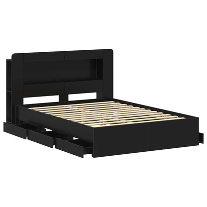 vidaXL Bed Frame with Storage Black 160 x 200 cm Engineered Wood