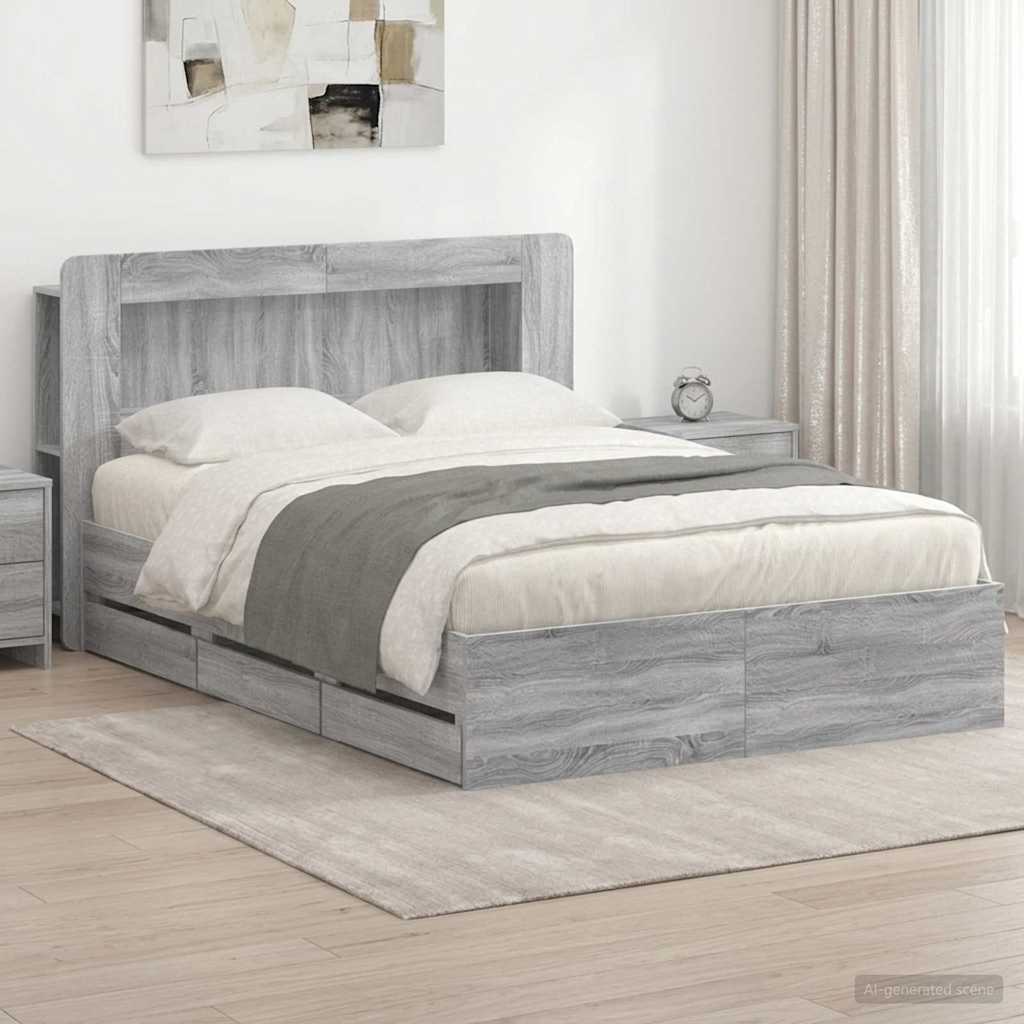 vidaXL Bed Frame with Storage Grey Sonoma 160 x 200 cm Engineered Wood