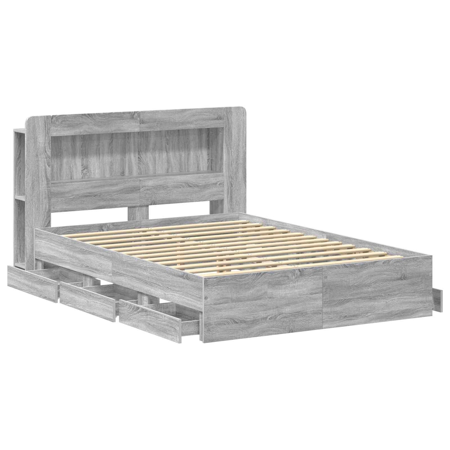 vidaXL Bed Frame with Storage Grey Sonoma 160 x 200 cm Engineered Wood