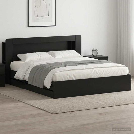 vidaXL Bed Frame with Storage Black 180 x 200 cm Engineered Wood
