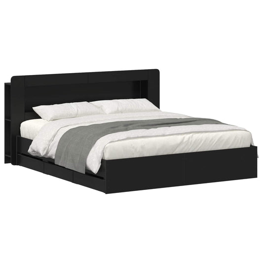 vidaXL Bed Frame with Storage Black 180 x 200 cm Engineered Wood