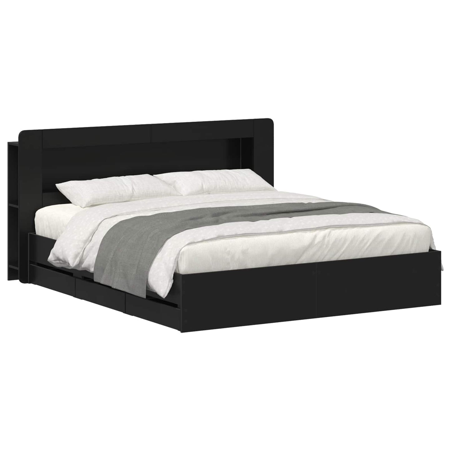 vidaXL Bed Frame with Storage Black 180 x 200 cm Engineered Wood