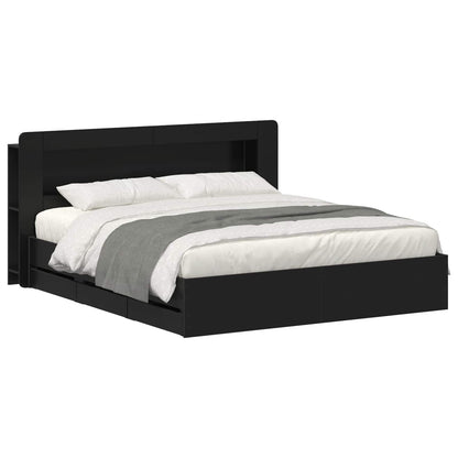 vidaXL Bed Frame with Storage Black 180 x 200 cm Engineered Wood