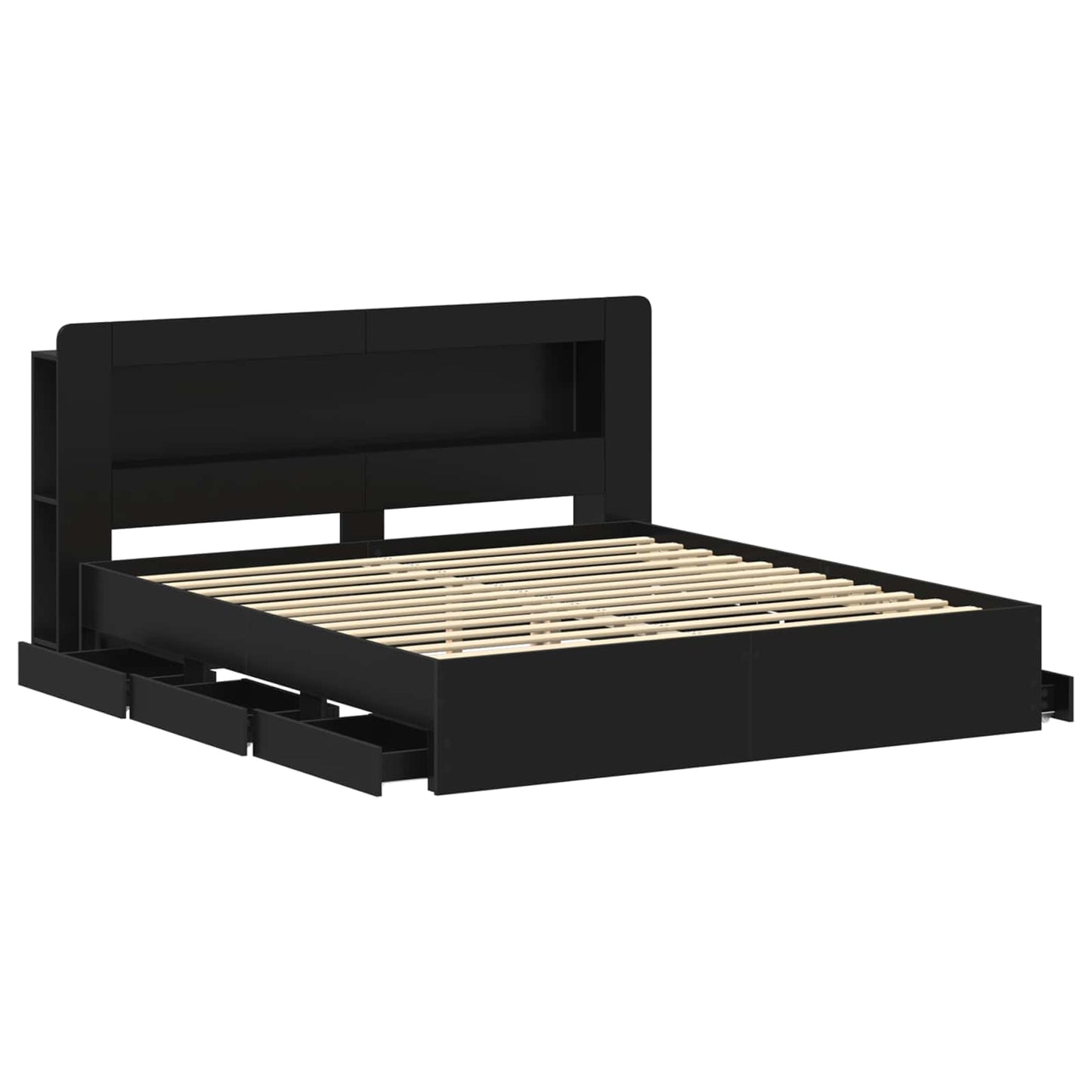 vidaXL Bed Frame with Storage Black 180 x 200 cm Engineered Wood