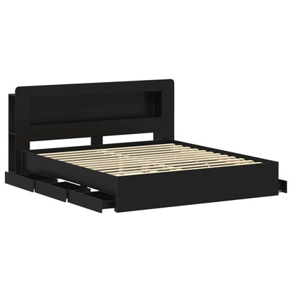 vidaXL Bed Frame with Storage Black 180 x 200 cm Engineered Wood