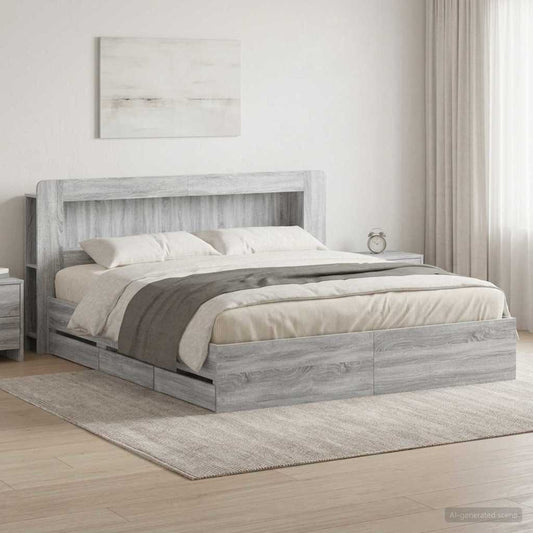 vidaXL Bed Frame with Storage Grey Sonoma 180 x 200 cm Engineered Wood