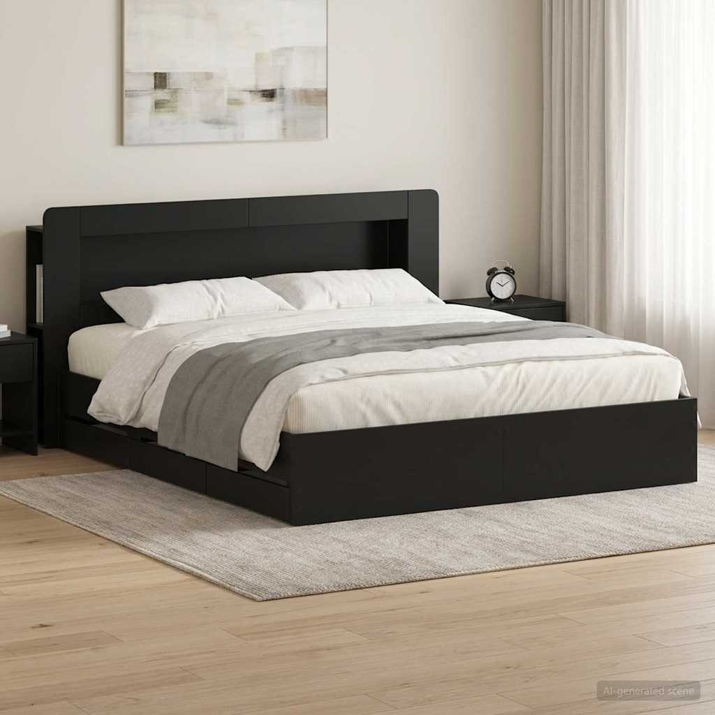 vidaXL Bed Frame with Storage Black 200 x 200 cm Engineered Wood