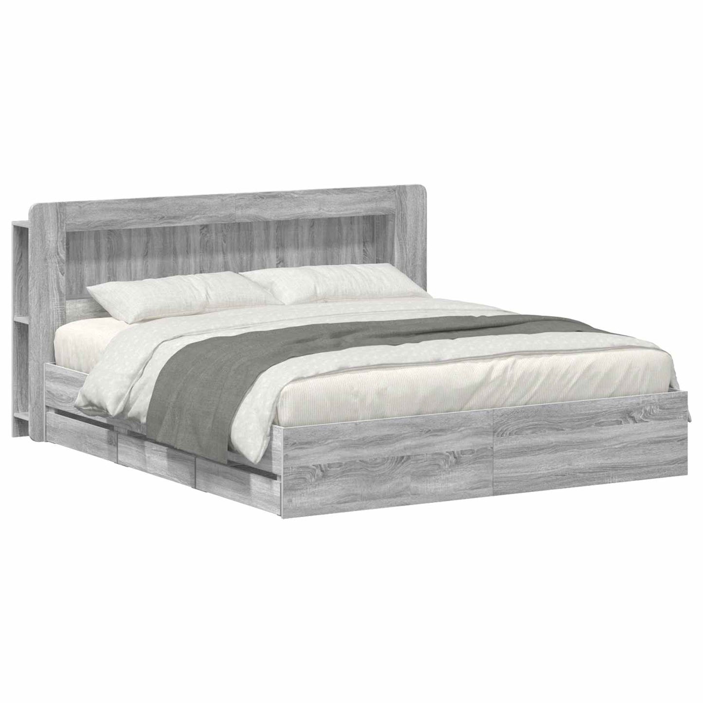 vidaXL Bed Frame with Storage and Headboard Grey Sonoma 200 x 200 cm