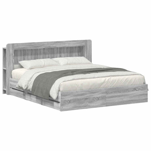 vidaXL Bed Frame with Storage and Headboard Grey Sonoma 200 x 200 cm