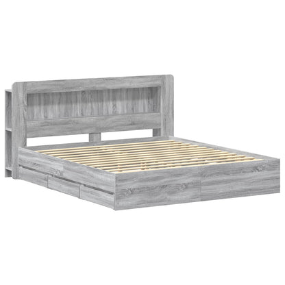 vidaXL Bed Frame with Storage and Headboard Grey Sonoma 200 x 200 cm