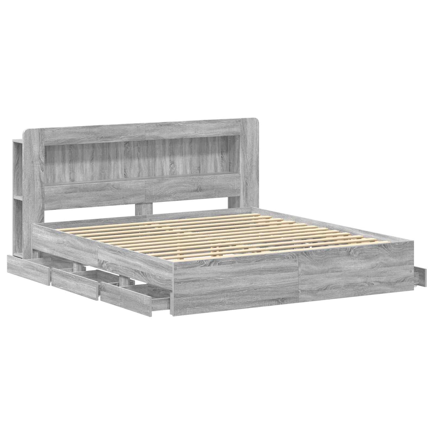 vidaXL Bed Frame with Storage and Headboard Grey Sonoma 200 x 200 cm