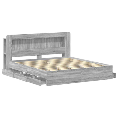 vidaXL Bed Frame with Storage and Headboard Grey Sonoma 200 x 200 cm