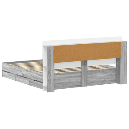 vidaXL Bed Frame with Storage and Headboard Grey Sonoma 200 x 200 cm