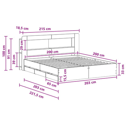 vidaXL Bed Frame with Storage and Headboard Grey Sonoma 200 x 200 cm