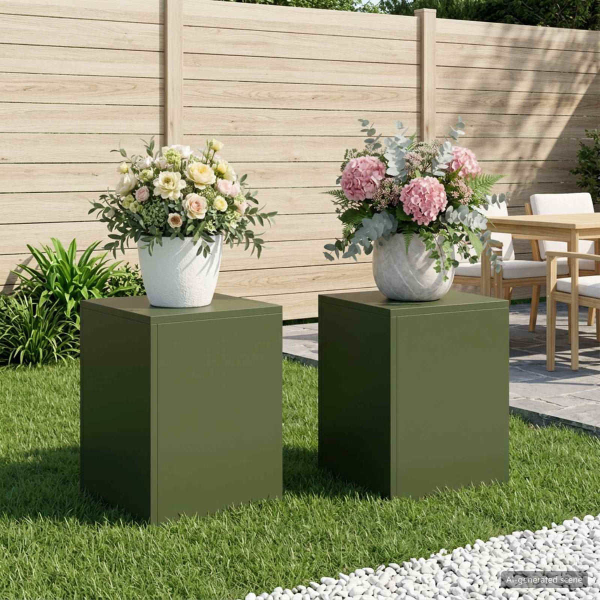 vidaXL Plant Stand 2 pcs Olive Green 30 x 30 x 40 cm Steel