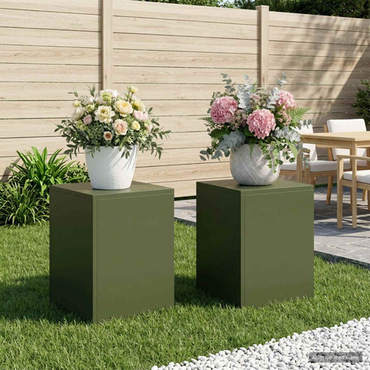 vidaXL Plant Stand 2 pcs Olive Green 30 x 30 x 40 cm Steel