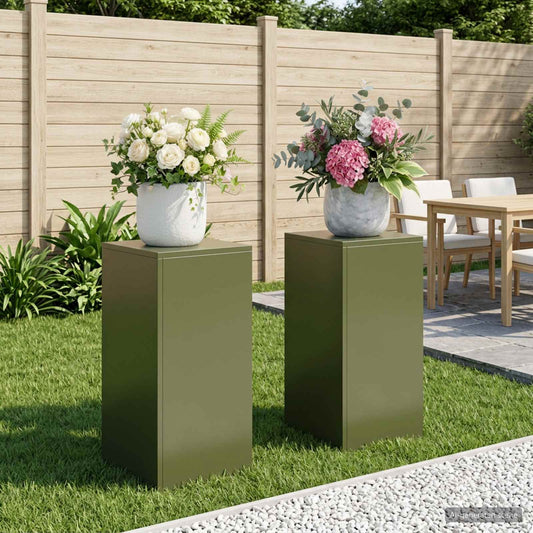 vidaXL Plant Stand 2 pcs Olive Green 30 x 30 x 60 cm Steel