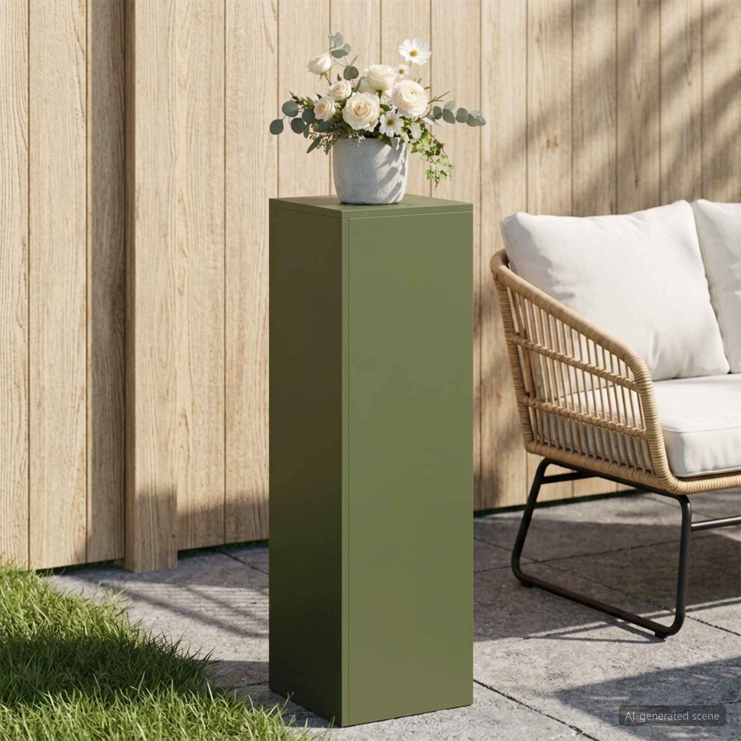 vidaXL Plant Stand Olive Green 30 x 30 x 100 cm Weathering Steel