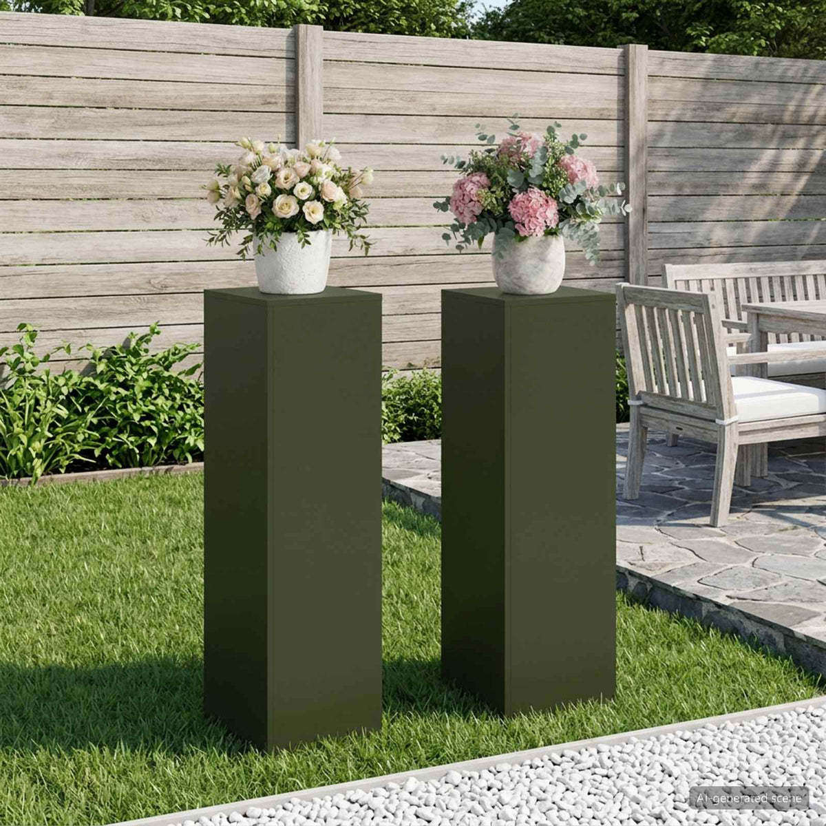 vidaXL Plant Stand 2 pcs Olive Green 30 x 30 x 100 cm Steel