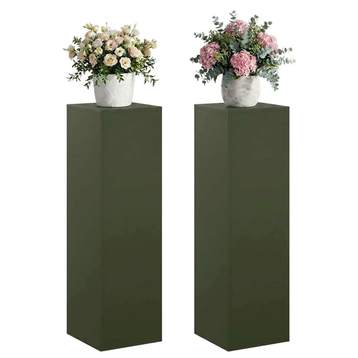 vidaXL Plant Stand 2 pcs Olive Green 30 x 30 x 100 cm Steel