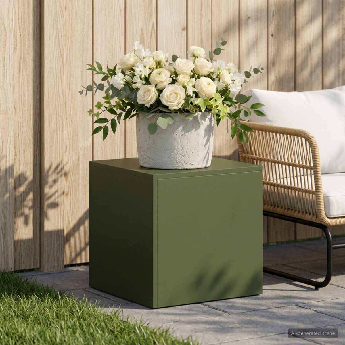 vidaXL Plant Stand Olive Green 40 x 40 x 40 cm Weathering Steel